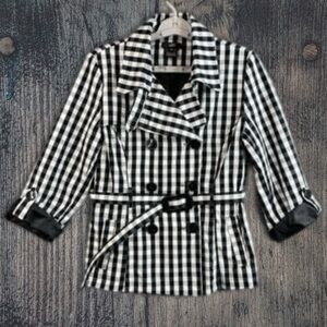 Luii Black and White Trench Coat with Bold Gingham Pattern